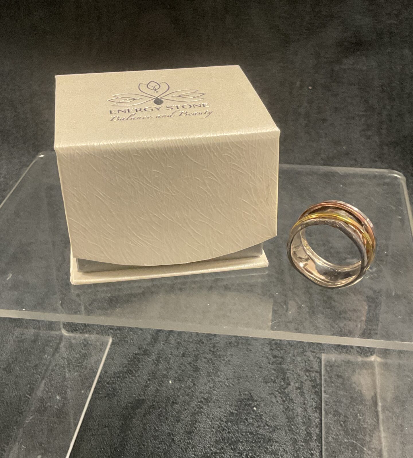 Energy Stone Breeze 925 Silver Ring With Two Spinners Size V