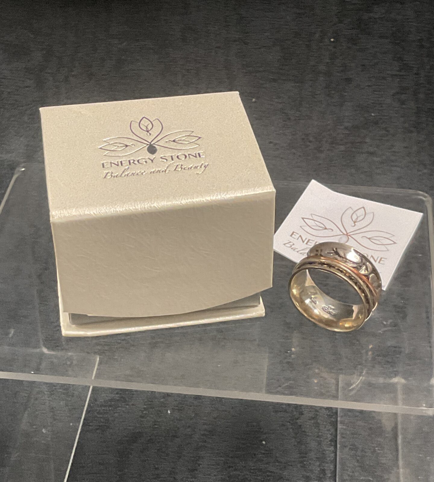 Energy Stone  Double Tree With spinners 925 Silver Ring Size X