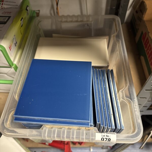 Box of 6” blue tiles with white rectangular tiles (20cm x 10cm)