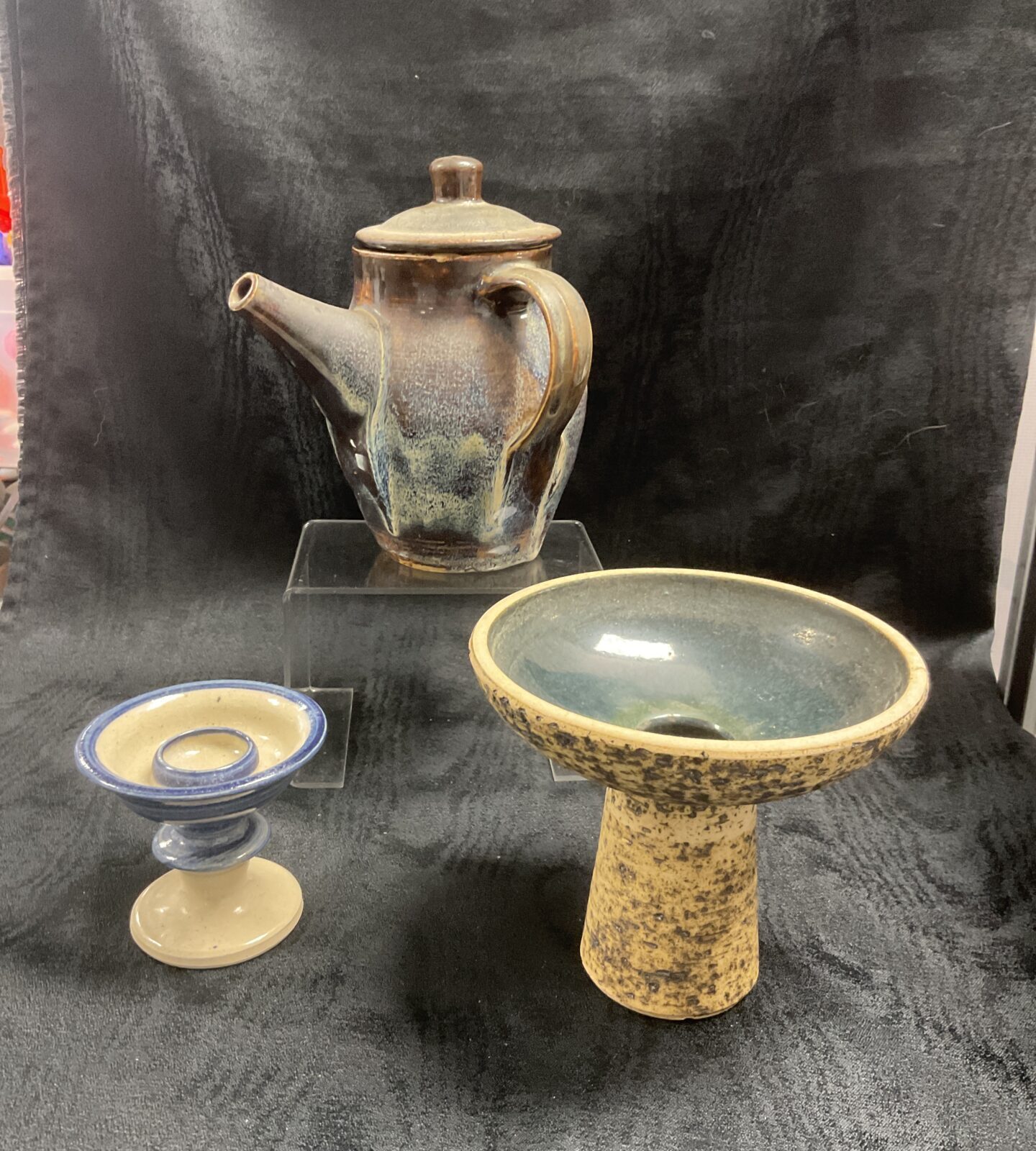 Paul Finlay Studio pottery Coffee Pot and two Studio pottery Pedestal Bowls