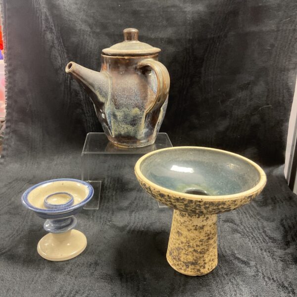 Paul Finlay Studio pottery Coffee Pot and two Studio pottery Pedestal Bowls