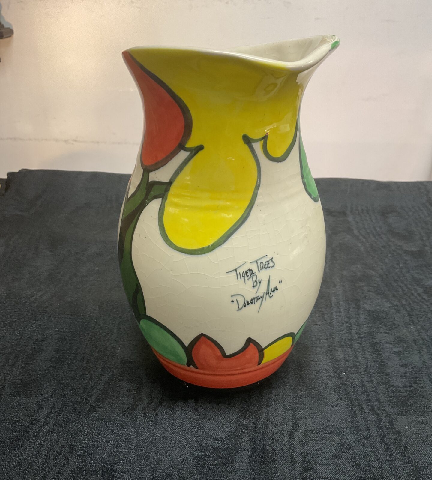 vintage crown devon  tiger trees hand painted 8" jug by dorothy Ann 1930s - Image 2