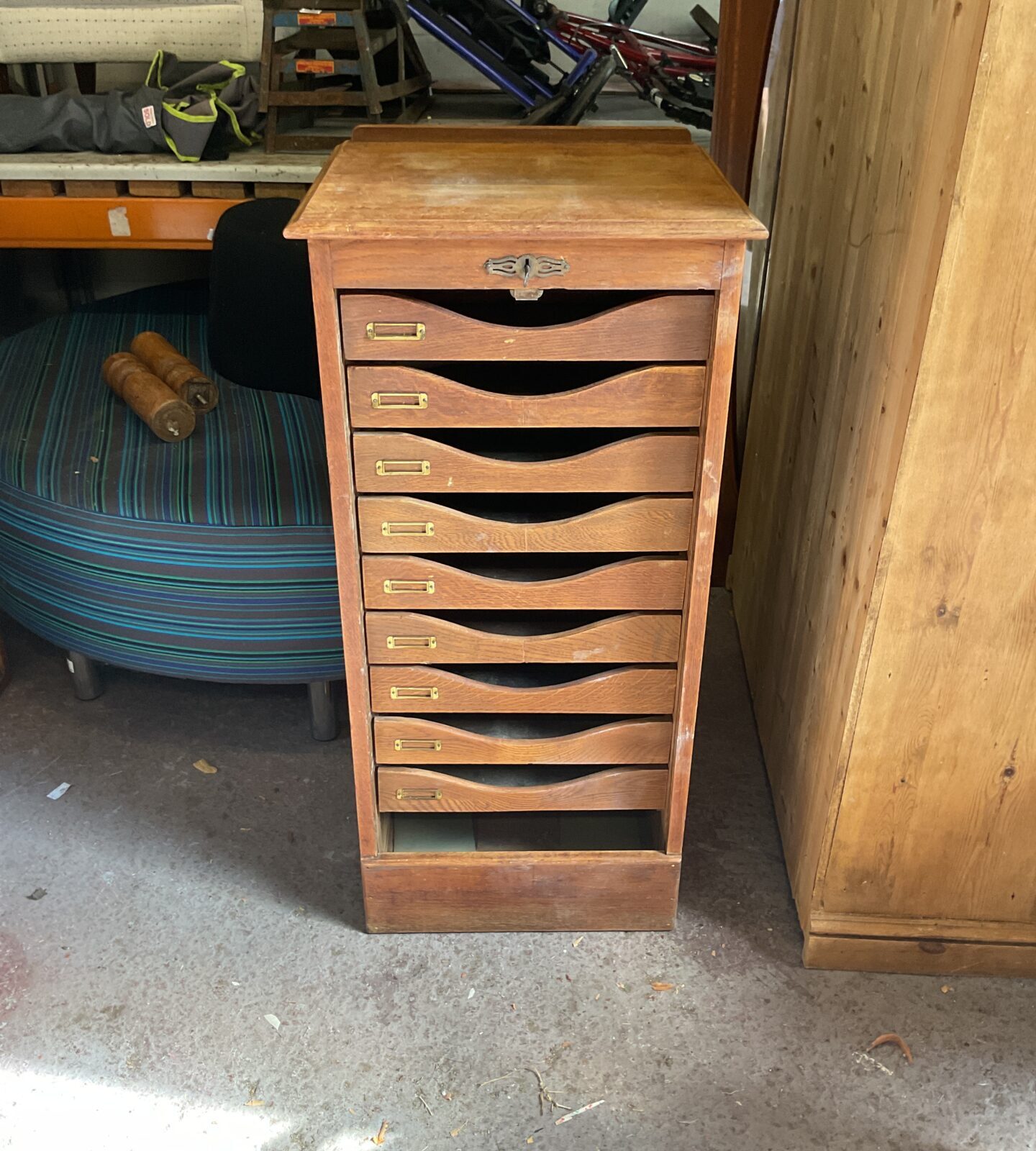 Vintage oak Tambour filing cabinet