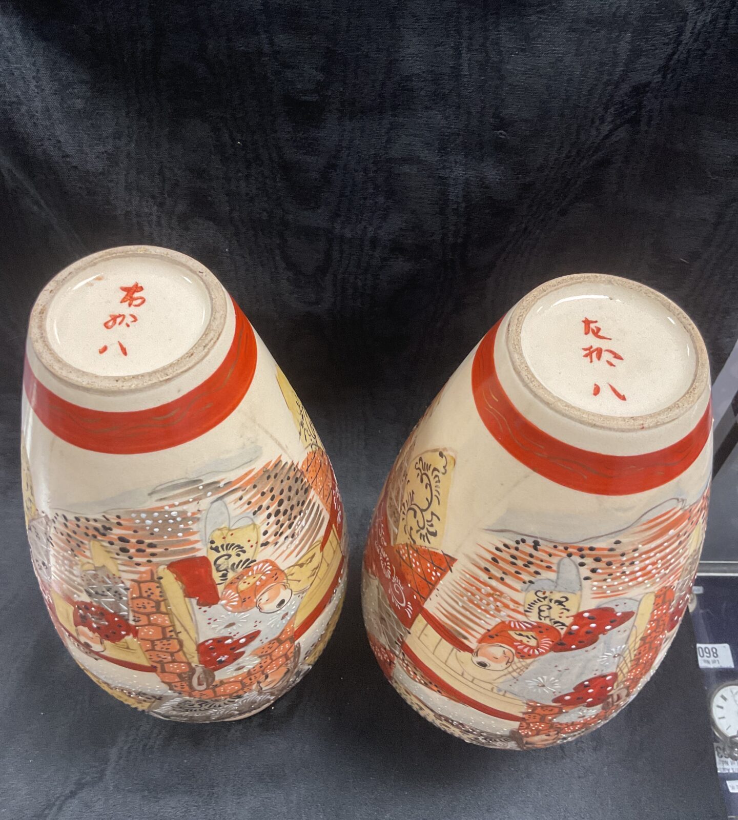 Pair of Circa 1900 Meiji Japanese Hand Decorated Stsuma Vases 14.5” High - Image 4