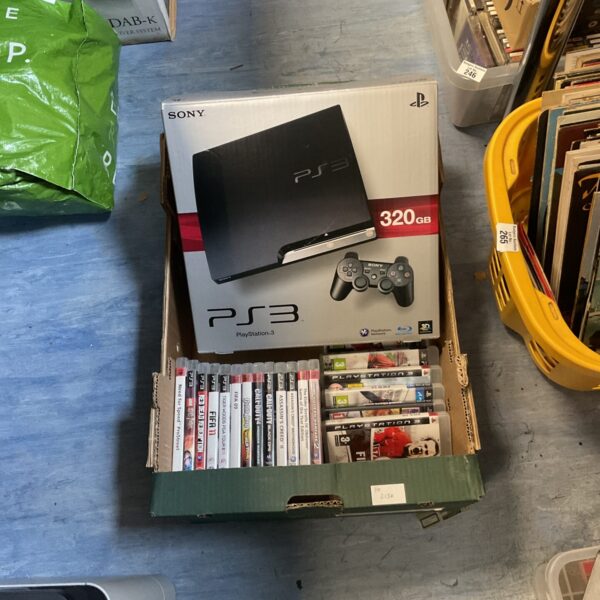 Sony Playstation 3 console with box and assorted collection of games incl. fifa, call of duty, red dead redemption