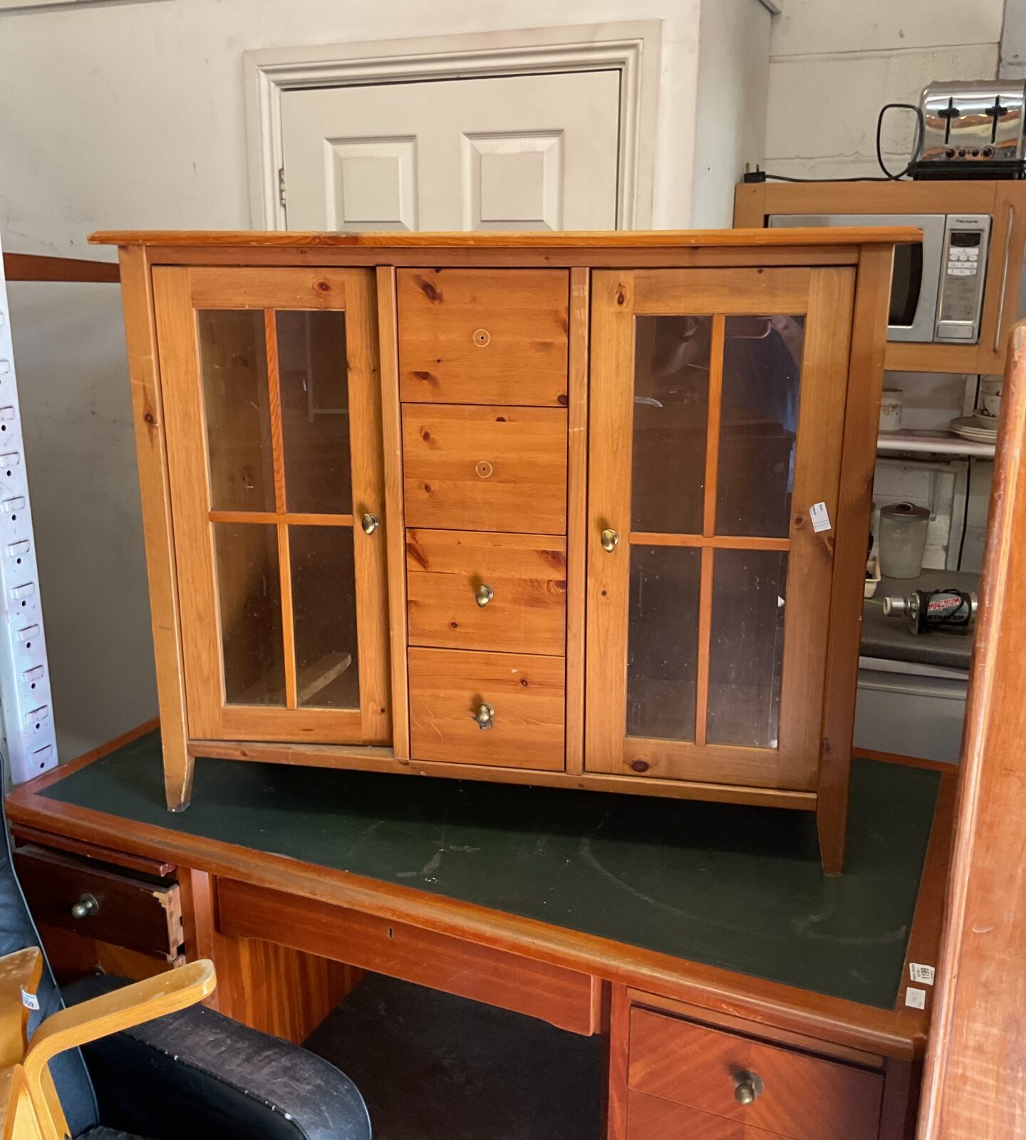 Pine Four Drawer Glass Doored sideboard