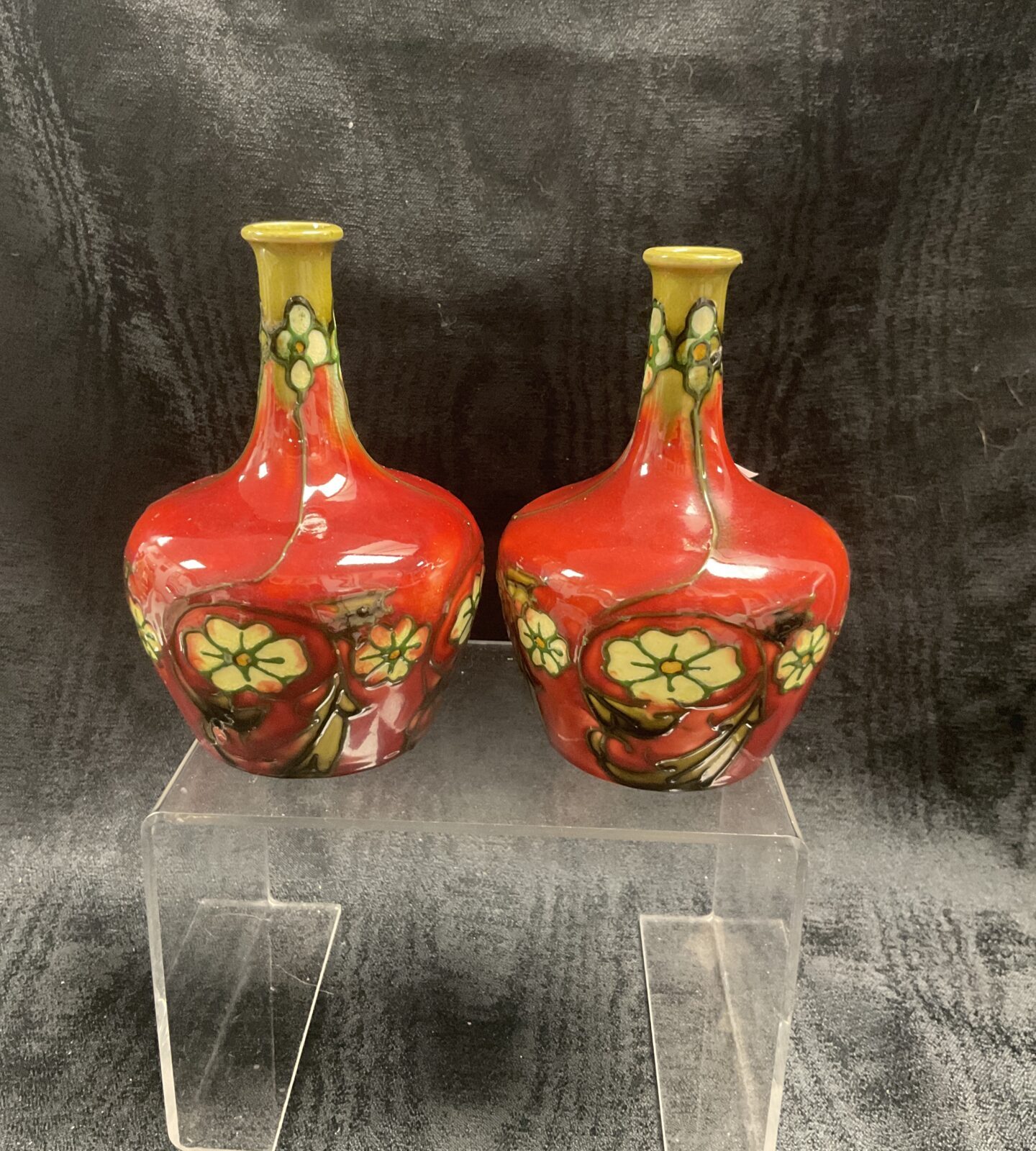 Pair of Minton Ltd No33 Secessionist Tube Line Decorated 5” Bud Vases 1900-1910