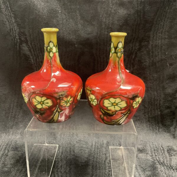 Pair of Minton Ltd No33 Secessionist Tube Line Decorated 5” Bud Vases 1900-1910