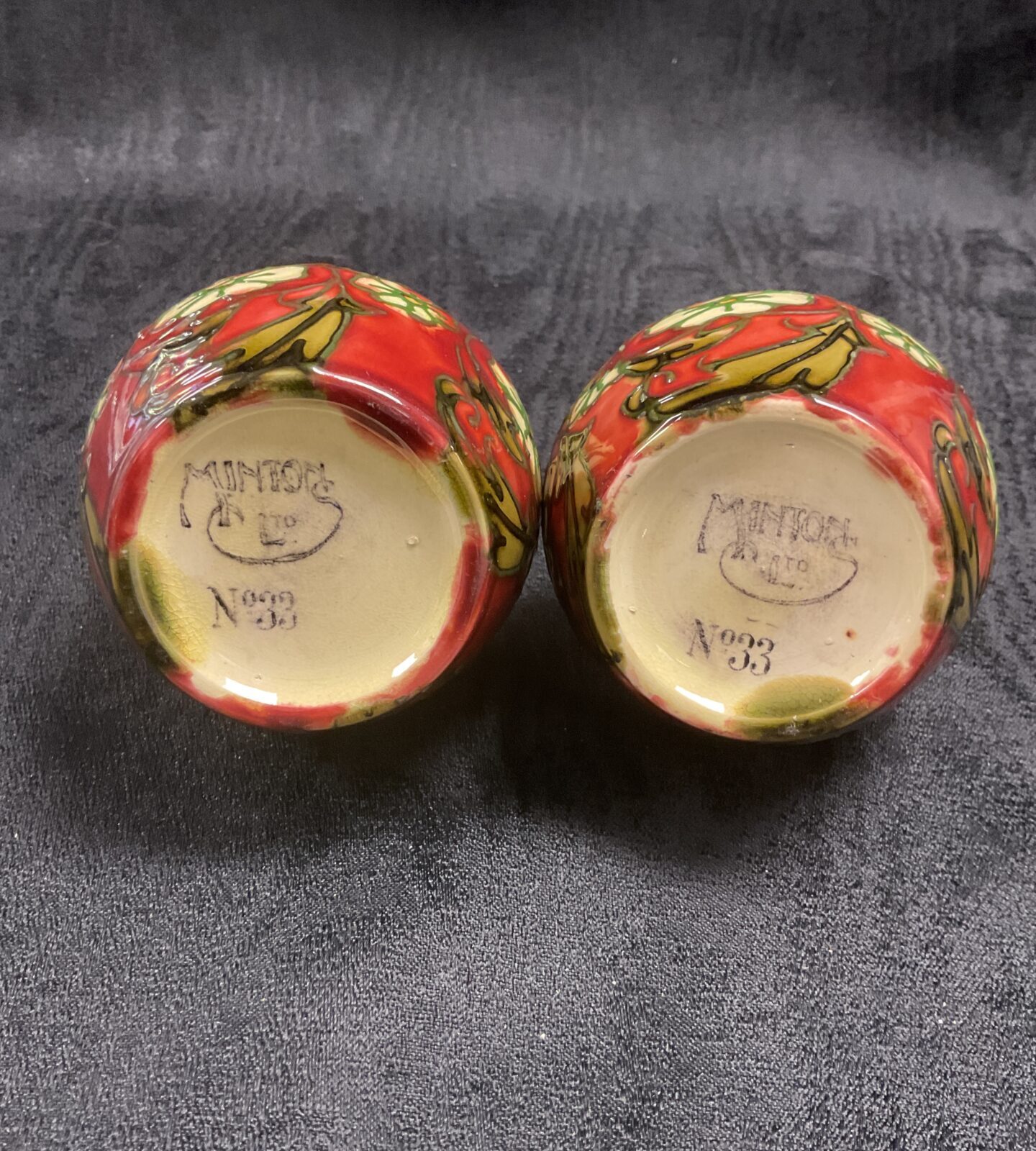 Pair of Minton Ltd No33 Secessionist Tube Line Decorated 5” Bud Vases 1900-1910 - Image 2
