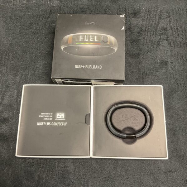 Close-up of the Nike+ Fuelband fitness tracker wristband.