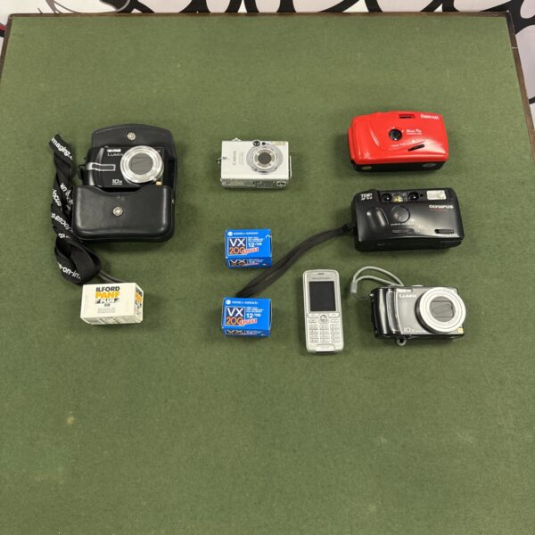 Selection of cameras & accessories inc Panasonic lumix with a Sony Ericsson mobile phone