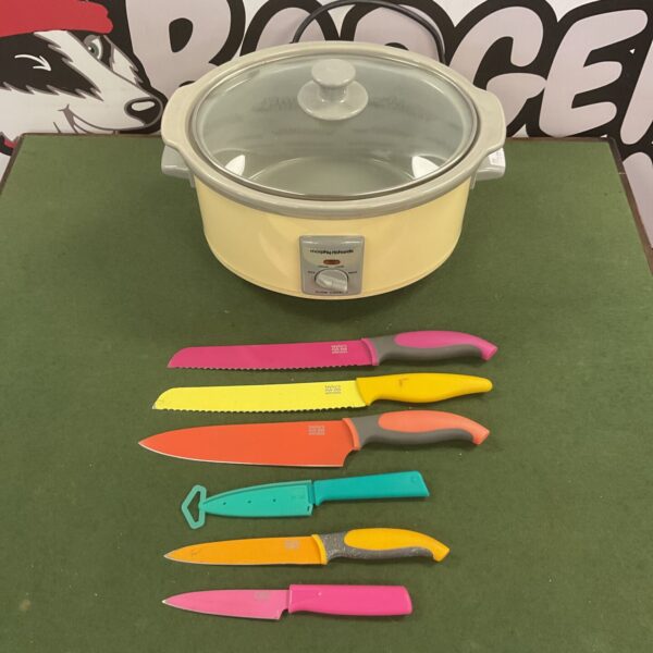 Morphy Richards slow cooker and ceramic knife set, including Taylors Eye Witness.