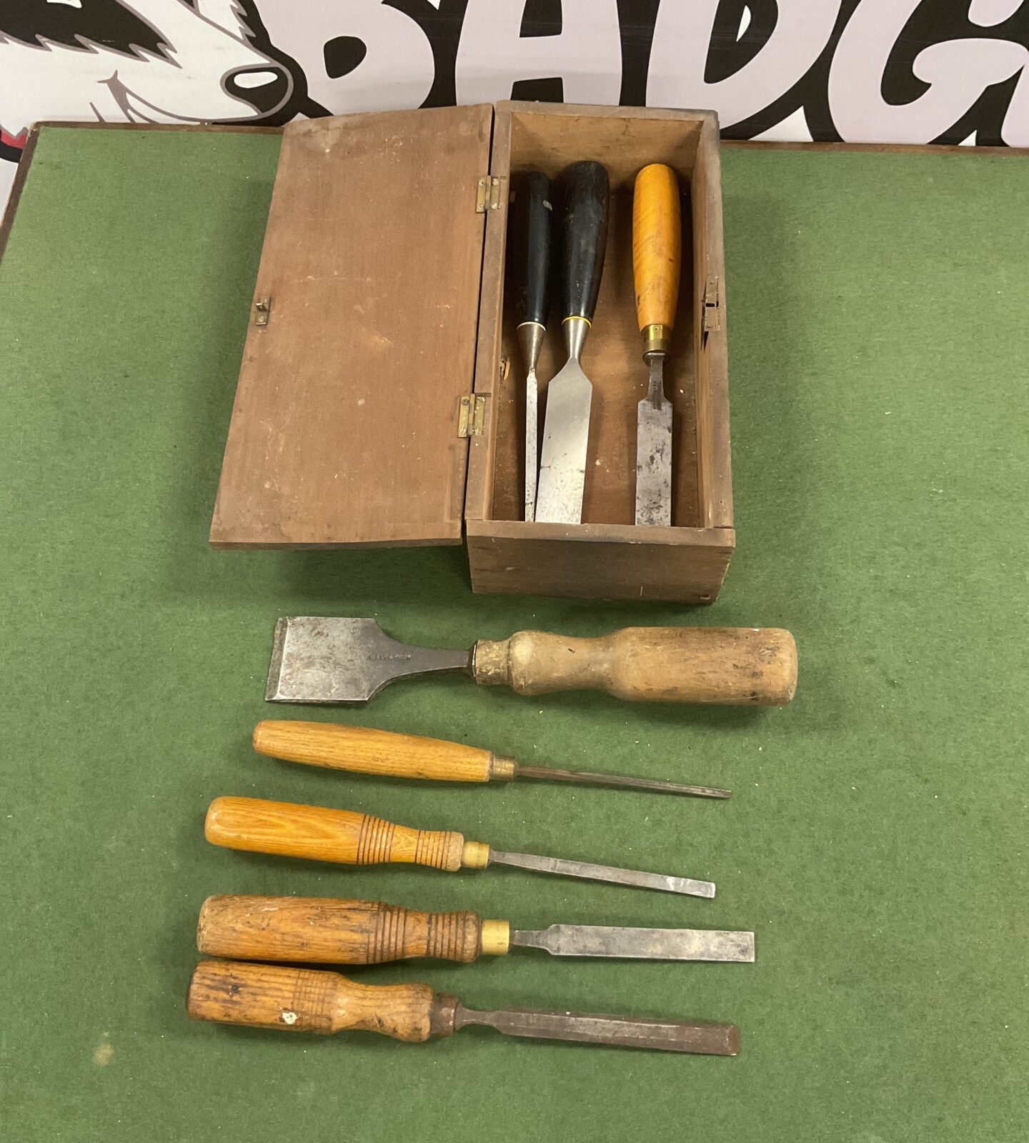 Box vintage carpenters wood chisels