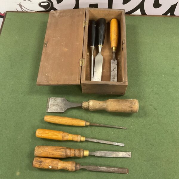 Box vintage carpenters wood chisels