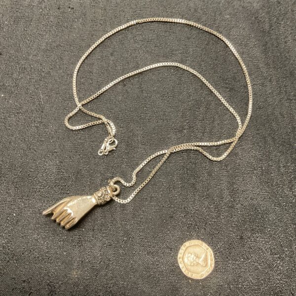 Victorian spiritual hand pendant on long chain 74 cm long