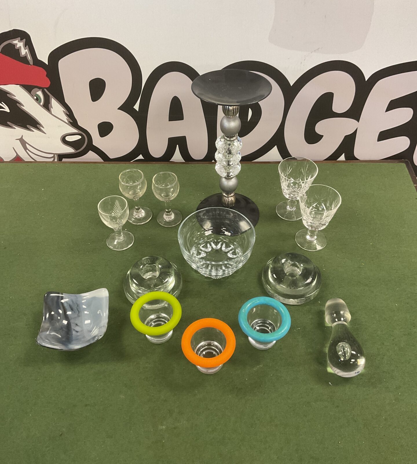 Small collection of mixed glass ware inc candle holders and egg cups