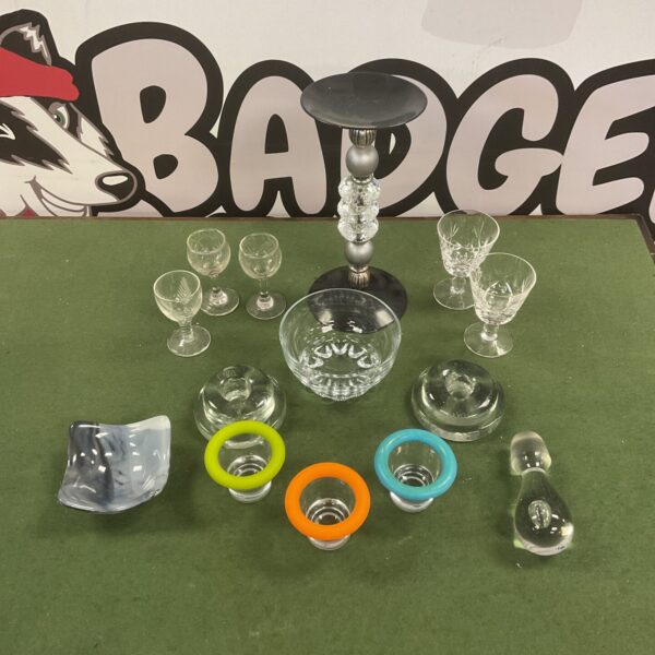 Small collection of mixed glass ware inc candle holders and egg cups