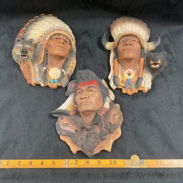 Set of three vintage Native American wall plaques by Neil J Rose.
