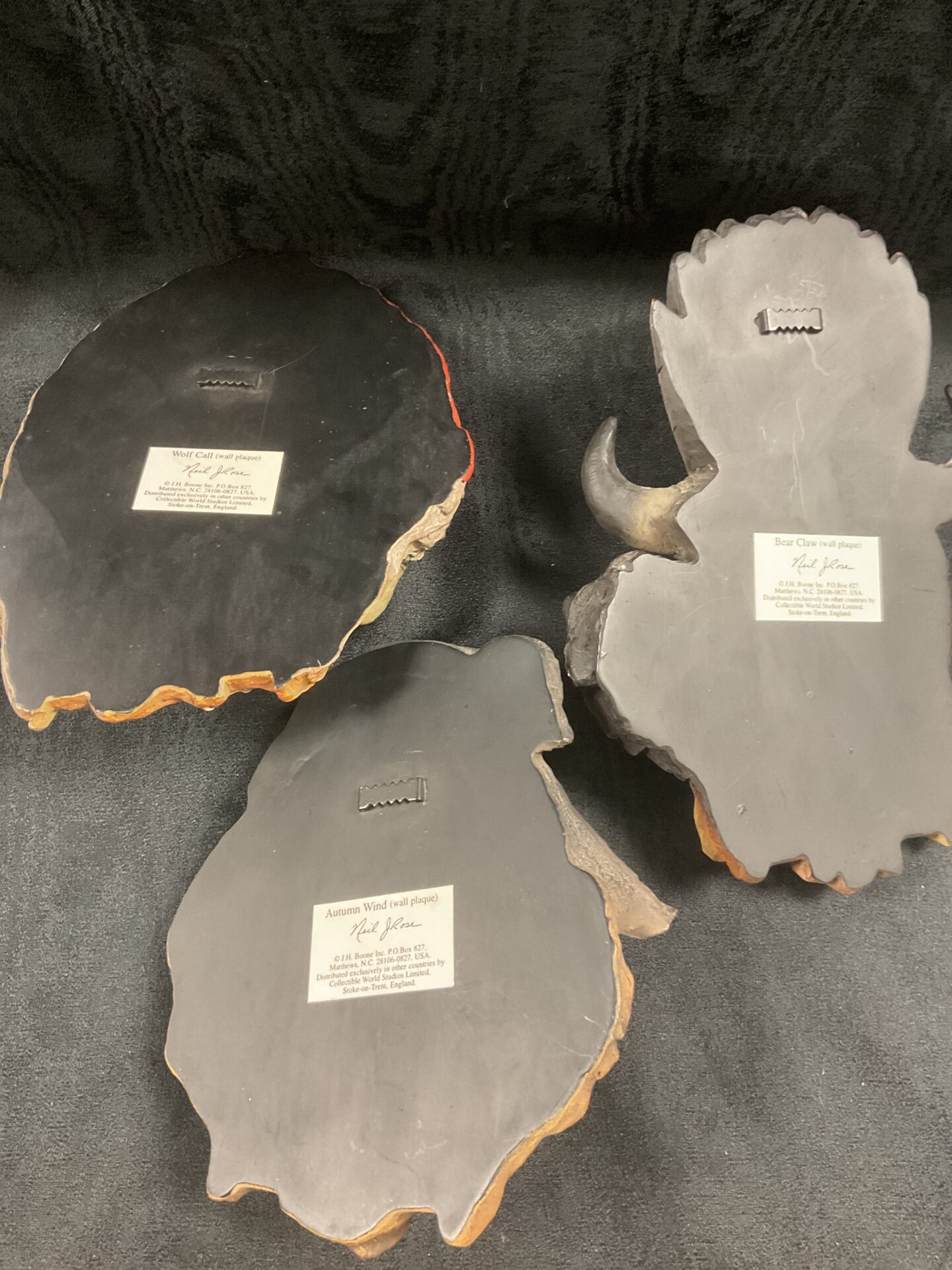 Three Native American Indian Wall Plaques Bear Claw, Wolf Call And Autumn Wind by Neil j Rose, made by J H Boone Usa - Image 2