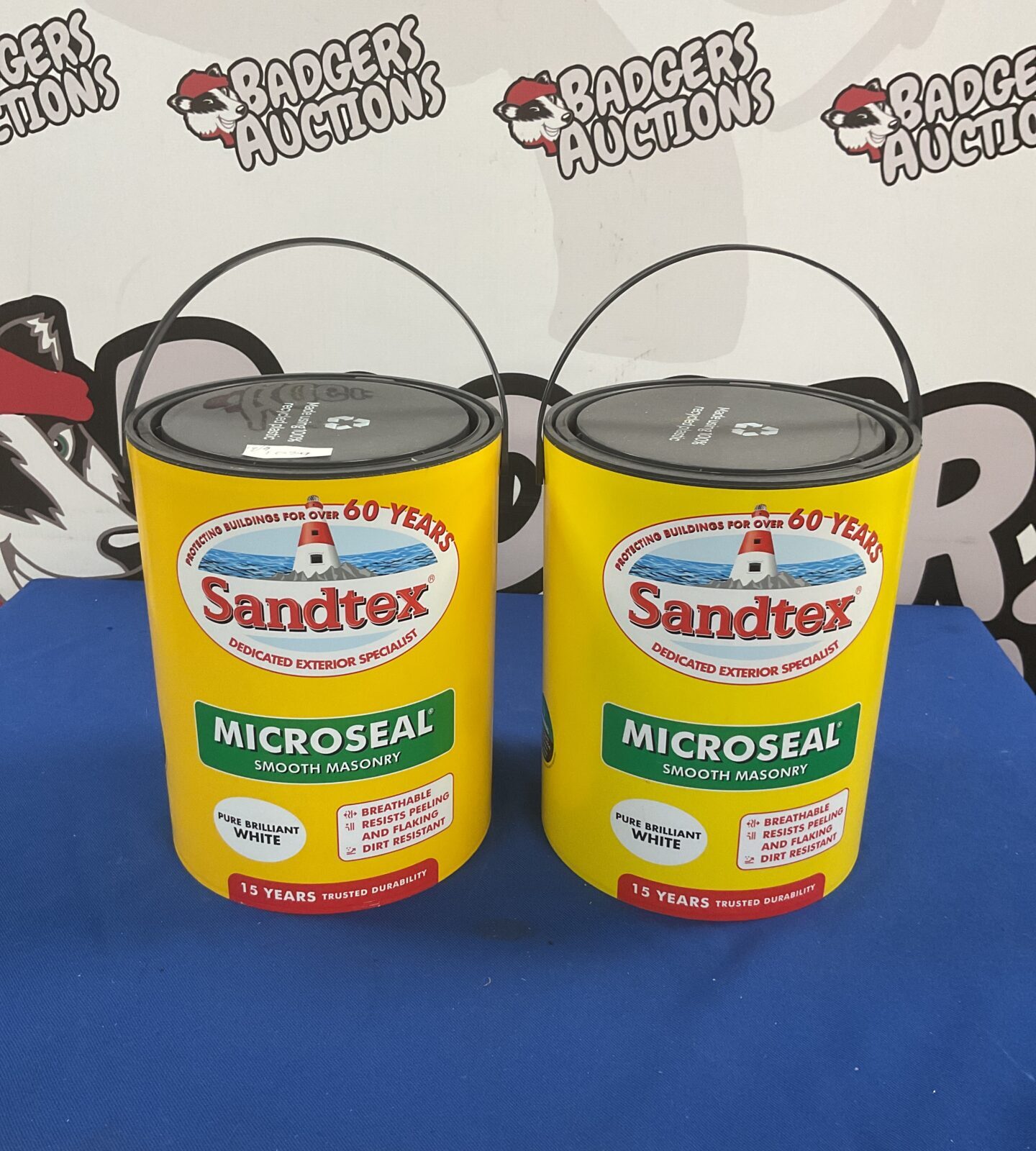 Two new tins sanded microseal masonry paint brilliant white