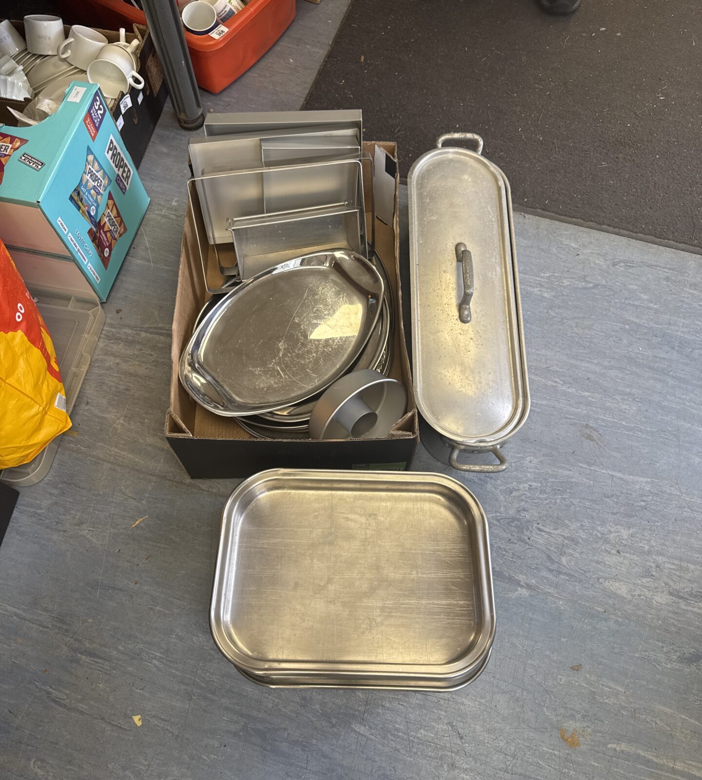 Selection of catering equipment inc fish kettle, trays & others