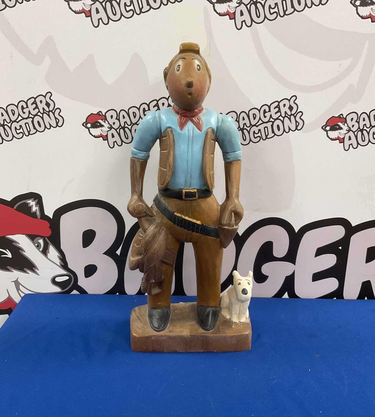 20” Wood carving of Tin Tin with his Dog Snowy