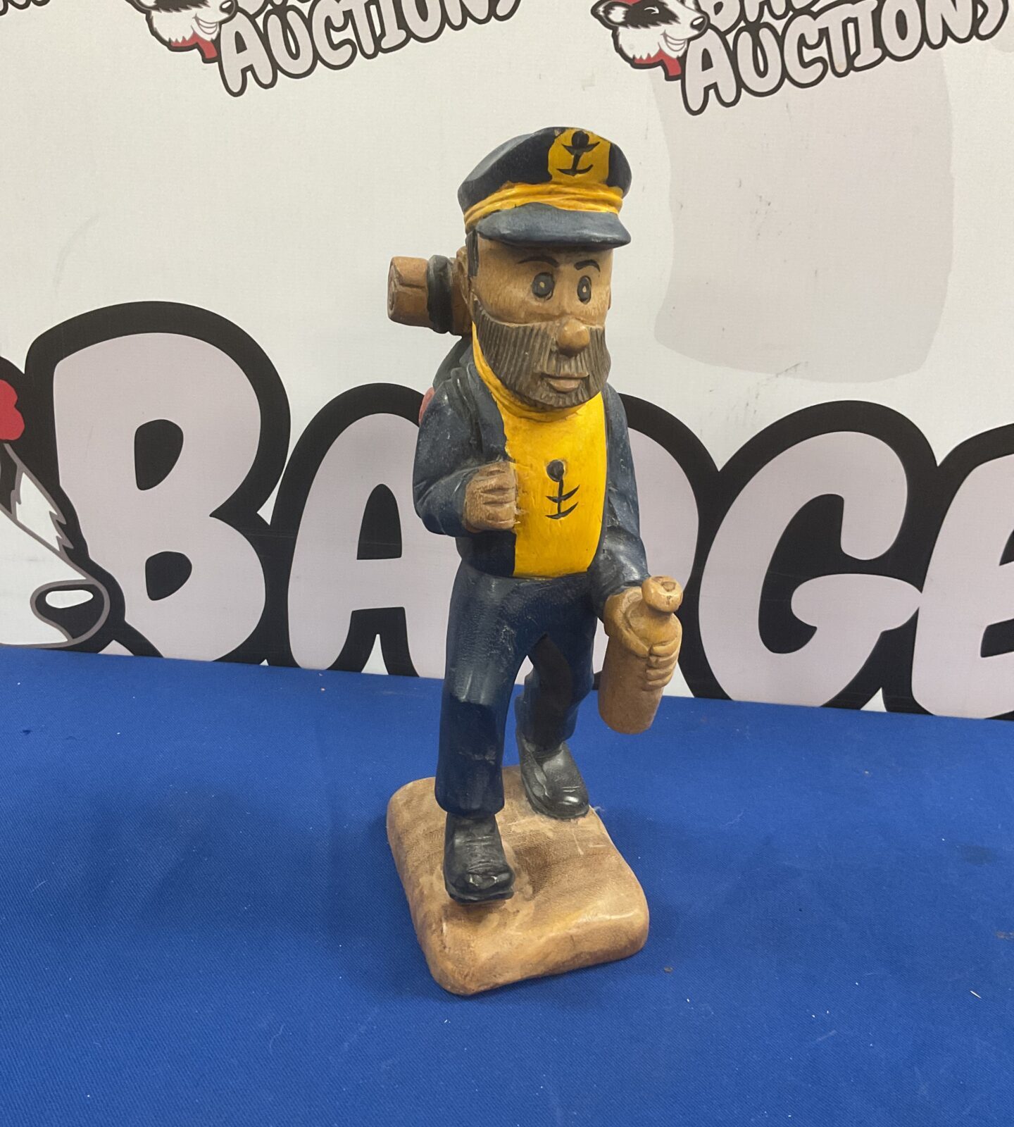 Hand carved wood 12” figure of Captain Haddock from Tintin