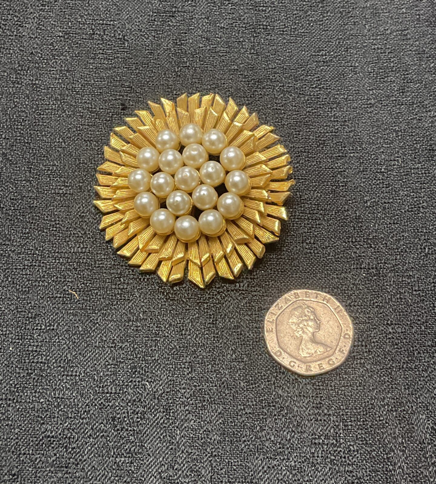 vintage 1950s Sunburst brooch with pearls signed on the back exquisite