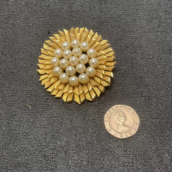 vintage 1950s Sunburst brooch with pearls signed on the back exquisite
