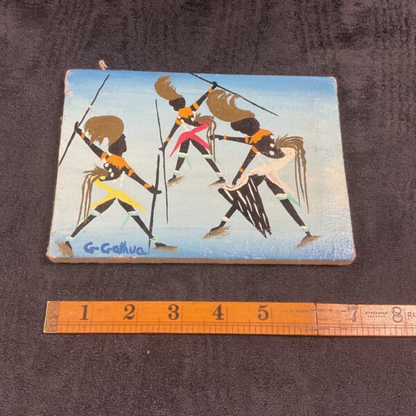 Signed miniature African warrior oil painting by Gathua.
