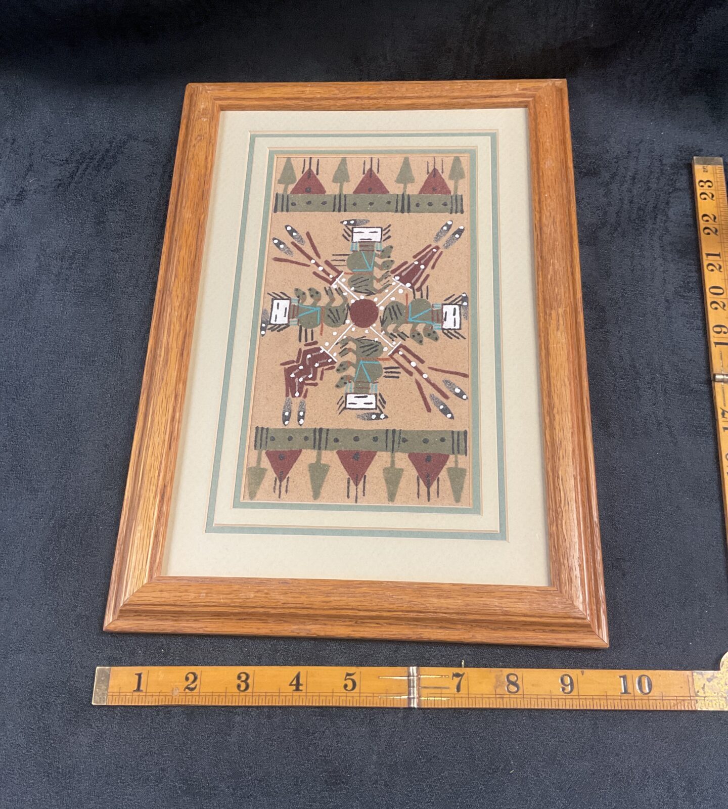 Authentic Navajo Native American Indian Sandpainting Buffalo People By Chee