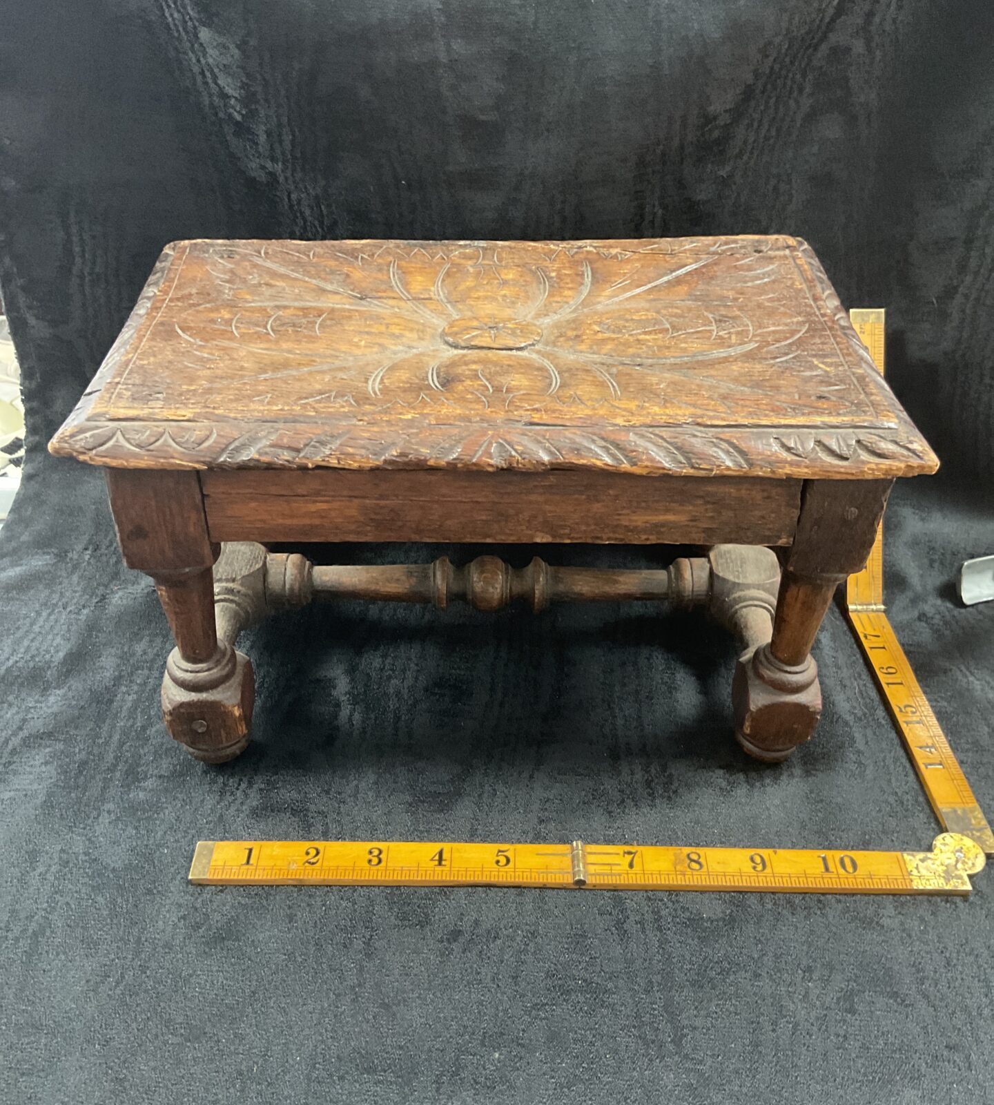Antique Carved Oak Miniature Footstool