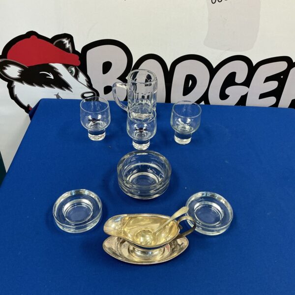 Vintage martini glasses and ashtrays set for classic cocktails.