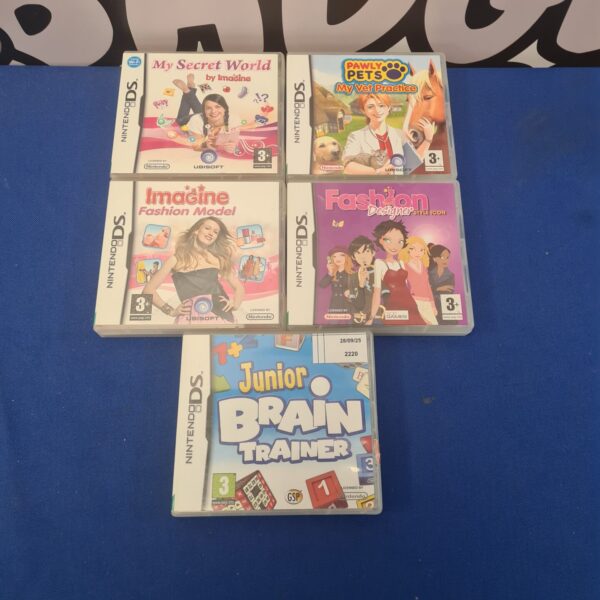 Nintendo DS games lot including Brain Trainer and Fashion Designer.