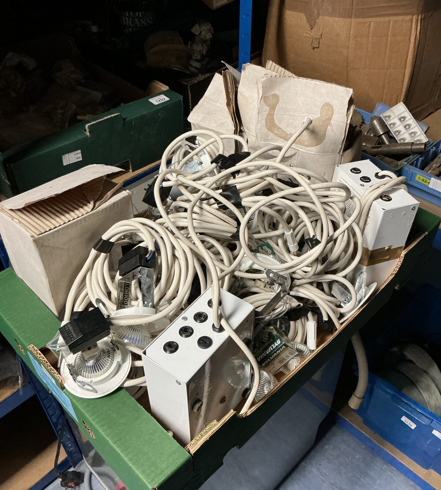 Large lot of retail spotlights for shop and display lighting.