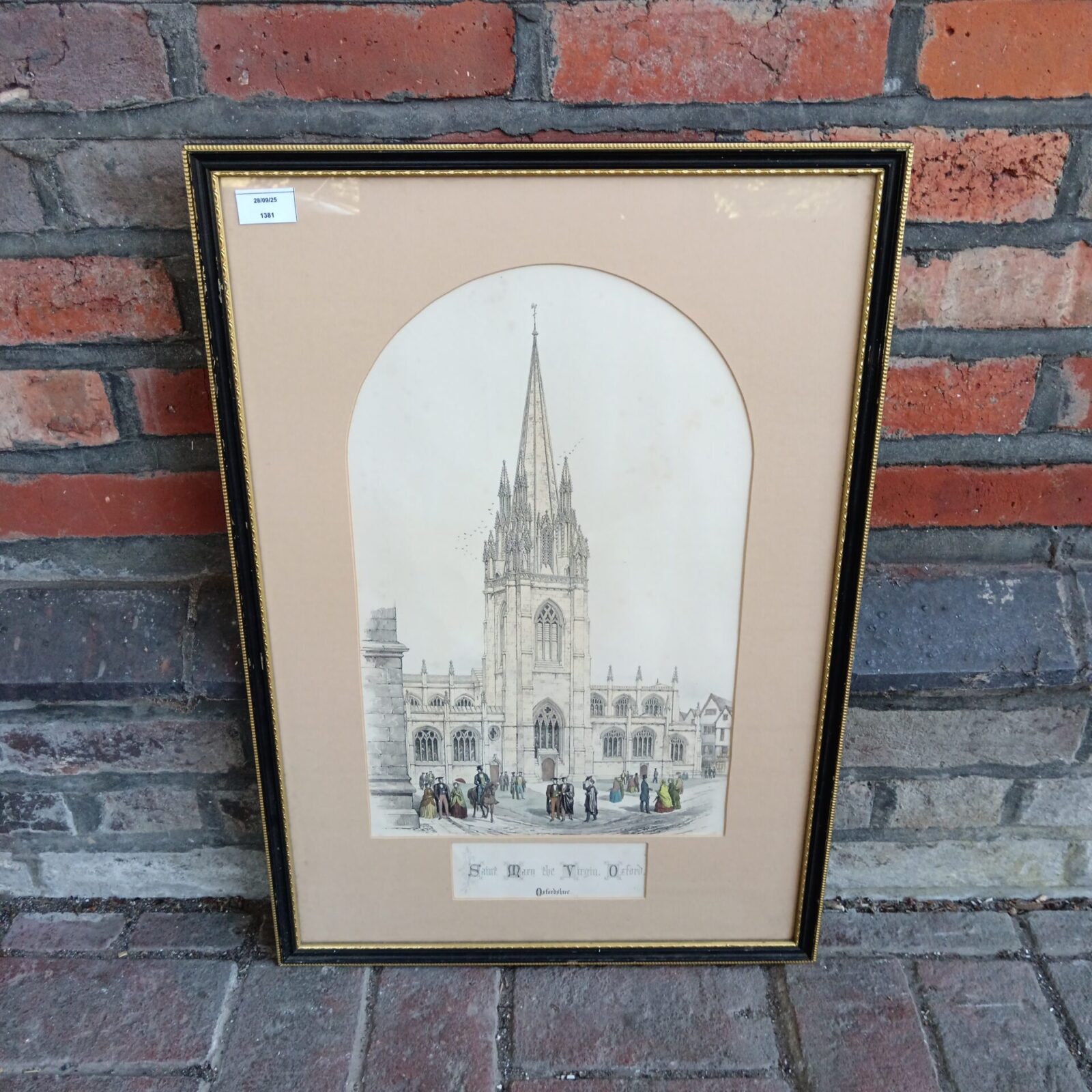 Hand coloured 19th century lithograph of St Mary the Virgin, Oxford.