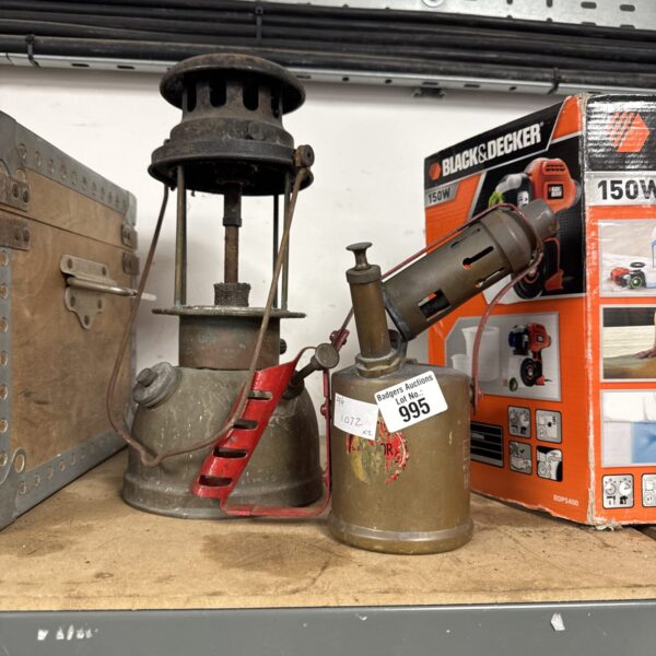 Vintage Bialaddin paraffin lamp with Monitor blowtorch, antique lighting.