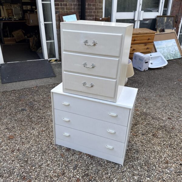 Pair of three-drawer bedside cabinets in vintage and modern styles.