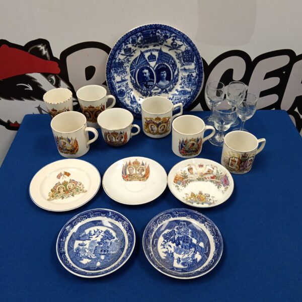 Victorian and Georgian commemorative china collection on display.