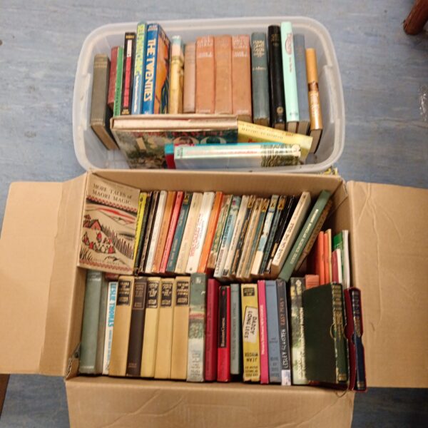 Tray of vintage and antique books for collectors.