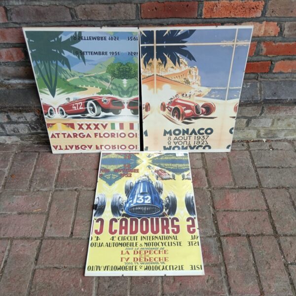 Vintage motor racing print depicting a classic car at Monaco.