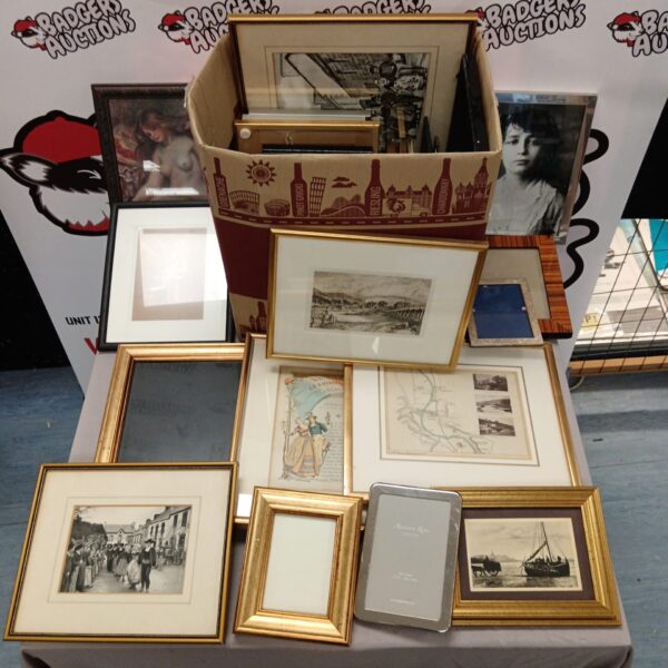 Box full of photo frames & prints