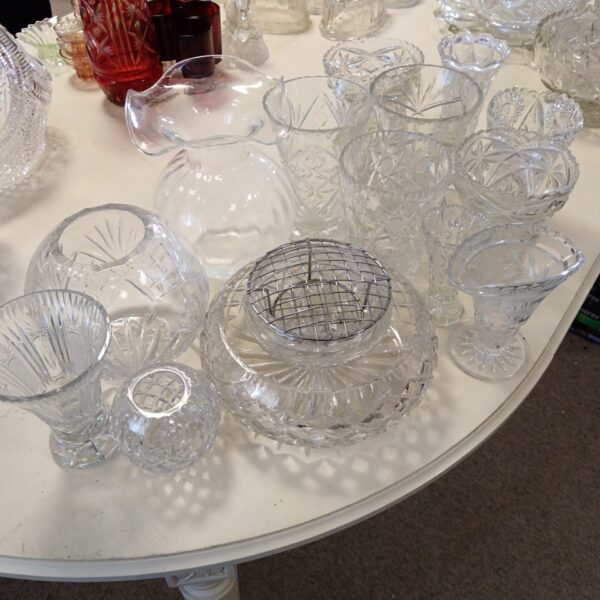 Large lot of cut glass & crystal vases & bowls