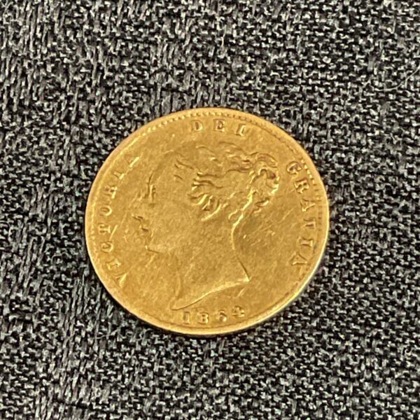 1864 Victoria Half Sovereign gold coin obverse view.