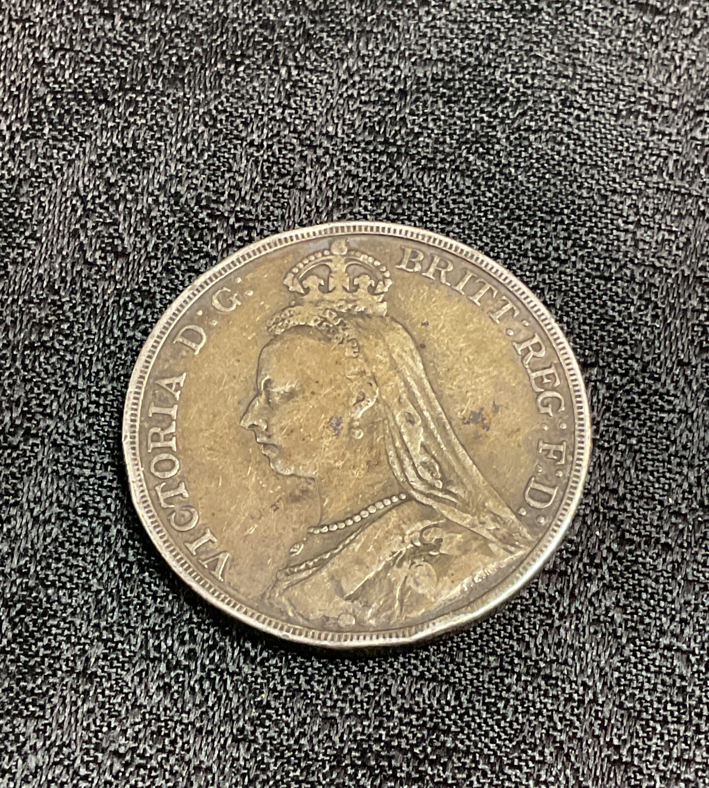 1892 Victoria Silver Crown obverse, showing Queen Victoria portrait.