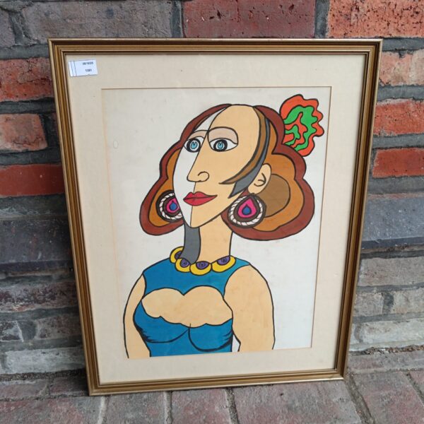 Vibrant 1960s watercolour portrait of a stylish chic lady.