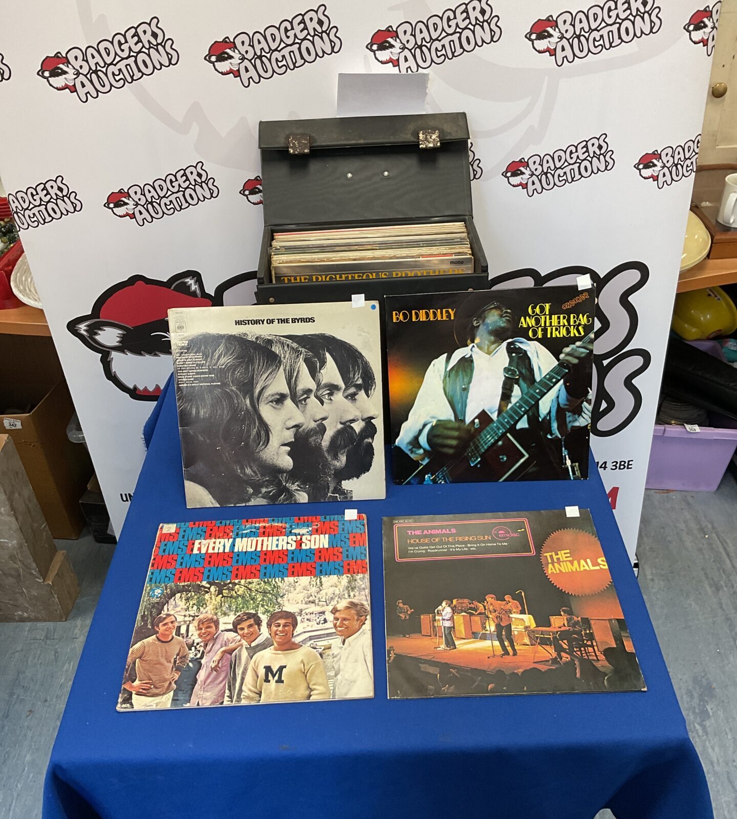Lot of vintage 1960s vinyl records for collectors.
