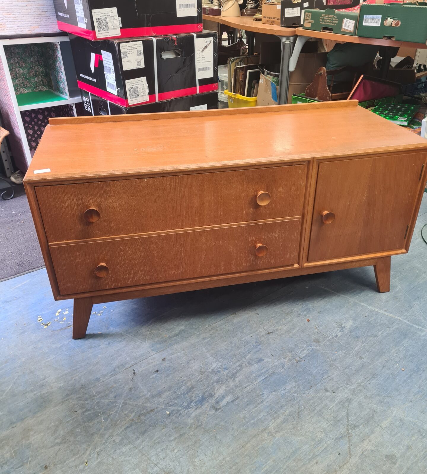 Vintage 1970s Merredew media cabinet in teak wood.