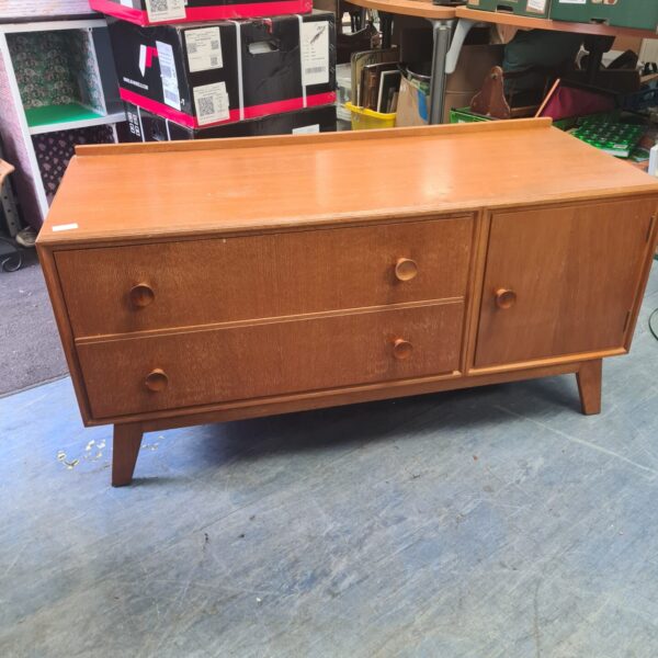 Vintage 1970s Merredew media cabinet in teak wood.