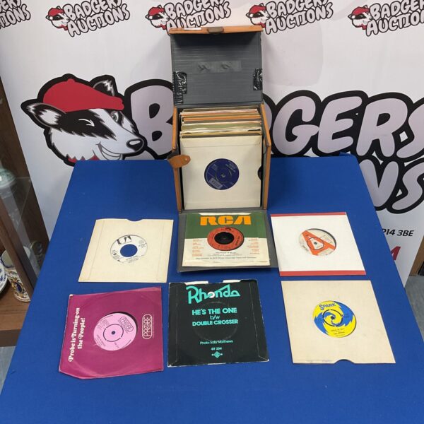 Vintage 7 inch vinyl singles collection from the 1970s and 1980s.